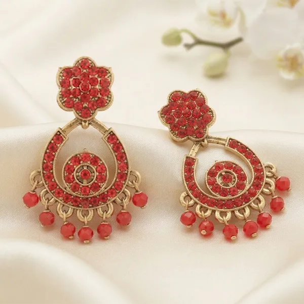 The99jewel_Designer_Stone_Pearl_Chandelier_Earrings_For_Women_Red