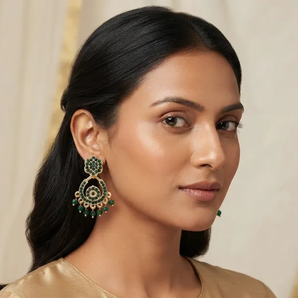 The99jewel_Designer_Stone_Pearl_Chandelier_Earrings_For_Women_Green