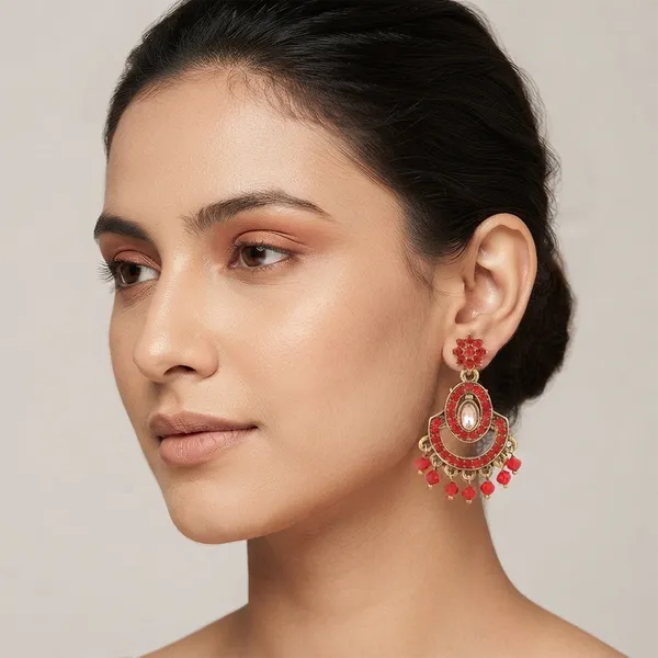 The99jewel_Designer_Stone_Pearl_Chandelier_Earrings_For_Women_Red
