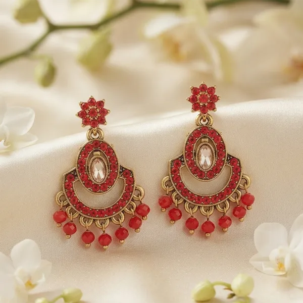 The99jewel_Designer_Stone_Pearl_Chandelier_Earrings_For_Women_Red