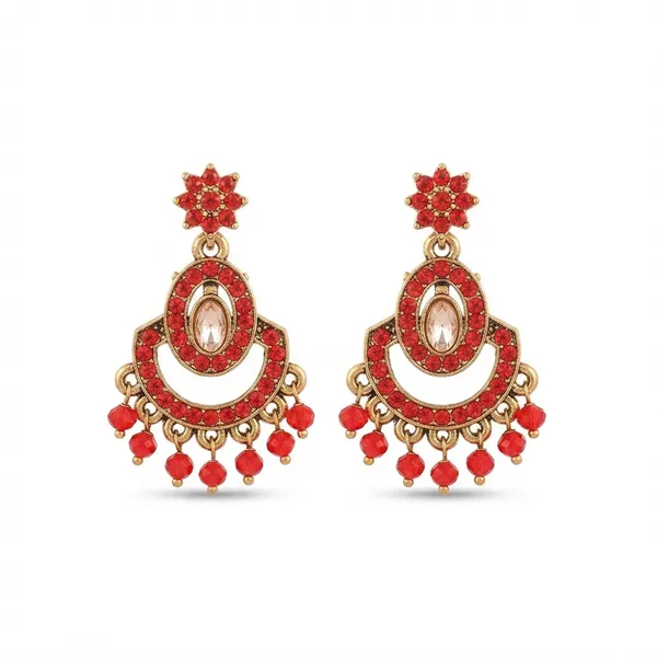 The99jewel_Designer_Stone_Pearl_Chandelier_Earrings_For_Women_Red