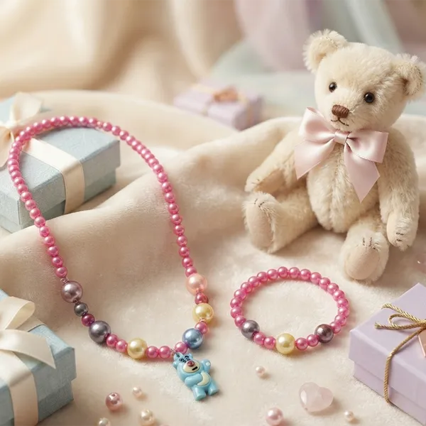 The99jewel_Pearl_Necklace_And_Bracelet_Set_For_Girls_Cute_Kids_Fashion_Jewellery_Set_Dark_Pink