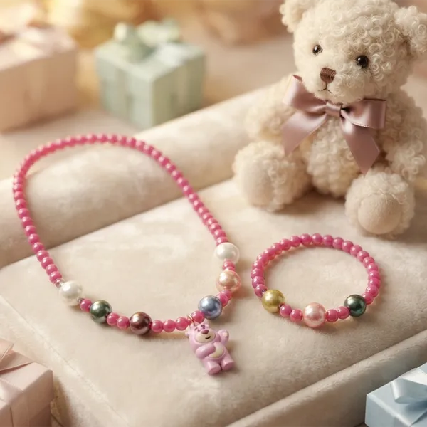The99jewel_Pearl_Necklace_And_Bracelet_Set_For_Girls_Cute_Kids_Fashion_Jewellery_Set_Dark_Pink