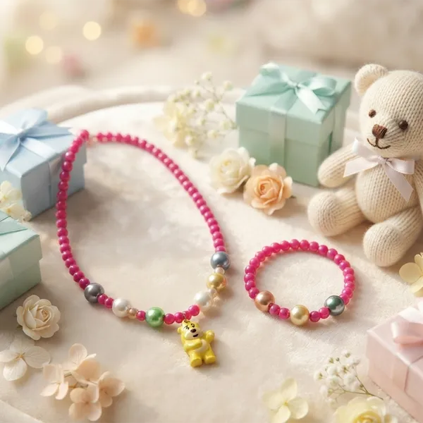 The99jewel_Pearl_Necklace_And_Bracelet_Set_For_Girls_Cute_Kids_Fashion_Jewellery_Set_Dark_Pink