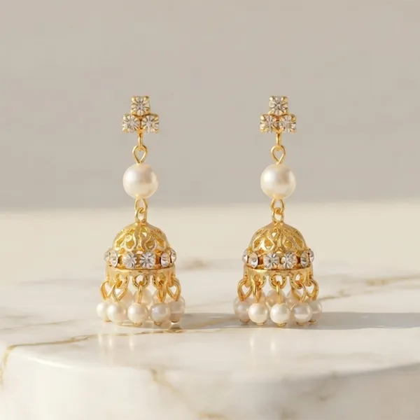 The99jewel_Magnificent_Gold_Plated_Crystal_Stone_Jhumki_Earringswith_Pearl_For_Women_Gold
