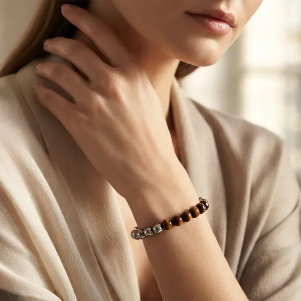 The99jewel_Trendy_Tiger_Beaded_Bracelet_Casual_Stylish_Wrist_Accessory_Silver