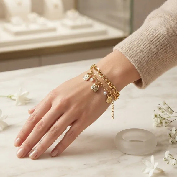 The99jewel_Chic_Layered_Chain_Bracelet_With_Purse_Charm_Trendy_Jewellery_For_Women_Gold