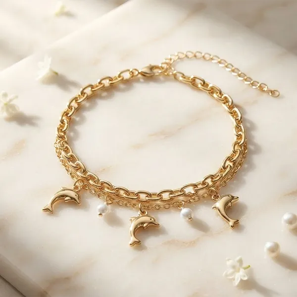 The99jewel_Chic_Layered_Chain_Bracelet_With_Dolphin_Charm_Trendy_Jewellery_For_Women_Gold