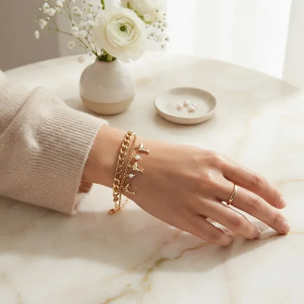 The99jewel_Chic_Layered_Chain_Bracelet_With_Dolphin_Charm_Trendy_Jewellery_For_Women_Gold
