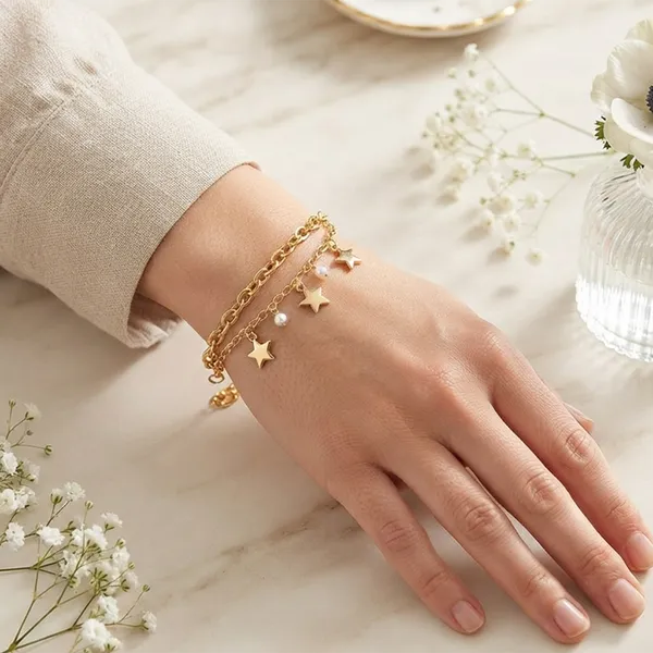 The99jewel_Chic_Layered_Chain_Bracelet_With_Star_Charm_Trendy_Jewellery_For_Women_Gold