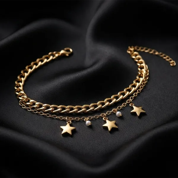 The99jewel_Chic_Layered_Chain_Bracelet_With_Star_Charm_Trendy_Jewellery_For_Women_Gold