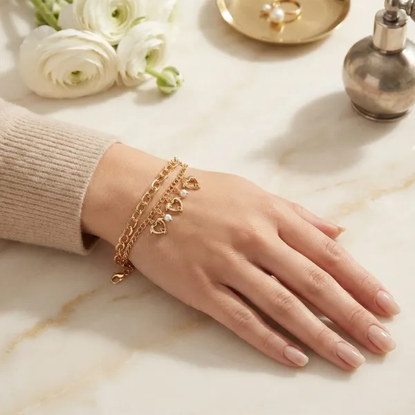 The99jewel_Chic_Layered_Chain_Bracelet_With_2_Dolphin_Charm_Trendy_Jewellery_For_Women_Gold