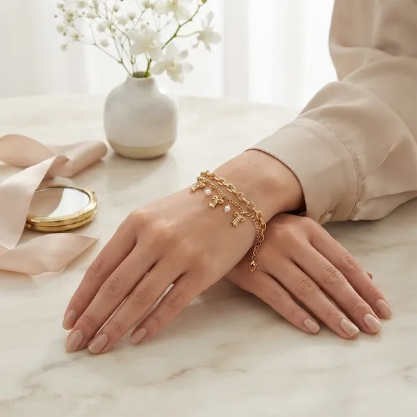 The99jewel_Chic_Layered_Chain_Bracelet_With_Bow_Charm_Trendy_Jewellery_For_Women_Gold