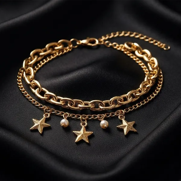 The99jewel_Chic_Layered_Chain_Bracelet_With_Star_Charm_Trendy_Jewellery_For_Women_Gold