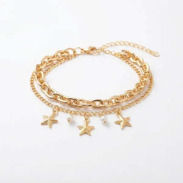 The99jewel_Chic_Layered_Chain_Bracelet_With_Star_Charm_Trendy_Jewellery_For_Women_Gold