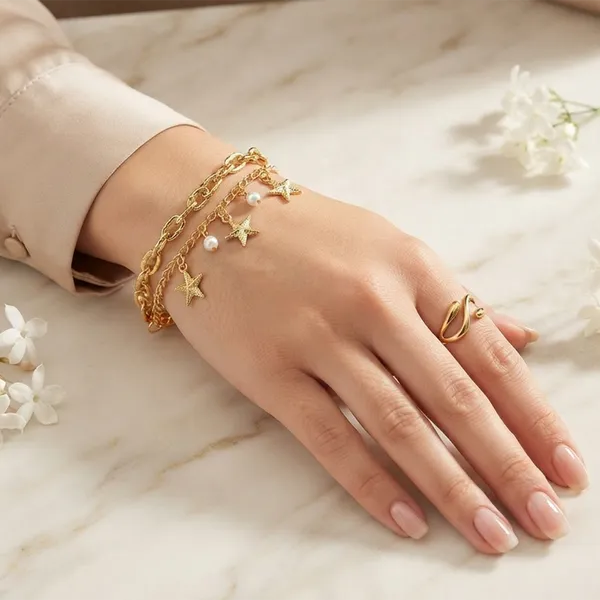 The99jewel_Chic_Layered_Chain_Bracelet_With_Star_Charm_Trendy_Jewellery_For_Women_Gold