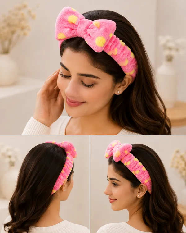 The99jewel_Cute_Fuzzy_Bow_Soft_Stylish_Hair_Band_For_Girls_Pink