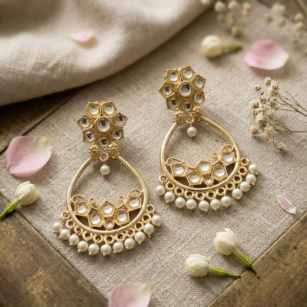 The99jewel_Ethnic_Floral_Kundan_Pearl_Earrings_Traditional_Fashion_Jewellery_White