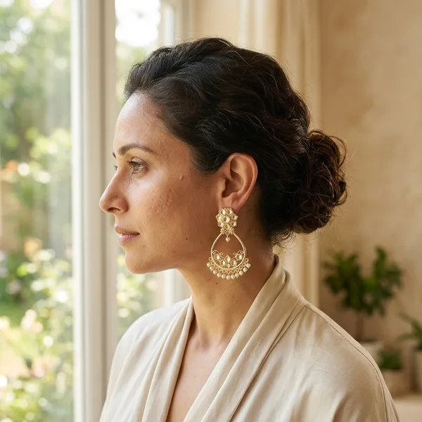 The99jewel_Ethnic_Floral_Kundan_Pearl_Earrings_Traditional_Fashion_Jewellery_White