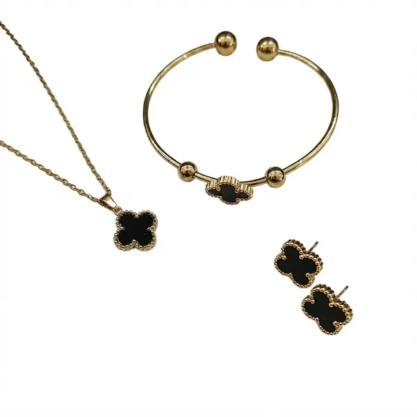 The99jewel_Elegant_Black_Clover_Pendant_Necklace_Bracelet_Earrings_Jewellery_Set_Black