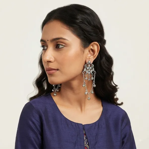 The99jewel_Kashmiri_Silver_Plated_Ghungroo_Dangler_Earrings_For_Women_Silver