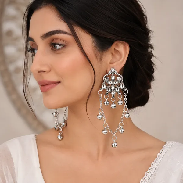 The99jewel_Kashmiri_Silver_Plated_Ghungroo_Dangler_Earrings_For_Women_Silver