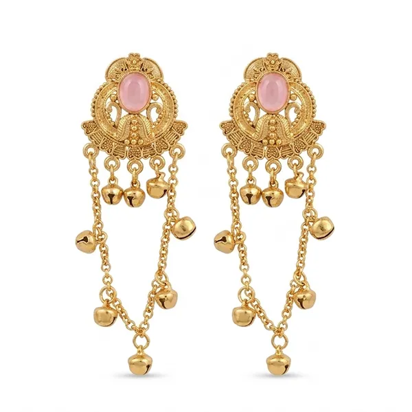 The99jewel_Kashmiri_Gold_Plated_Ghungroo_Dangler_Earrings_For_Women_Pink