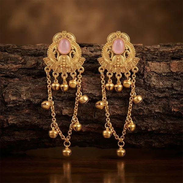 The99jewel_Kashmiri_Gold_Plated_Ghungroo_Dangler_Earrings_For_Women_Pink