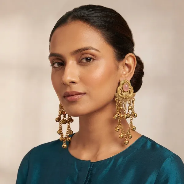 The99jewel_Kashmiri_Gold_Plated_Ghungroo_Dangler_Earrings_For_Women_Pink
