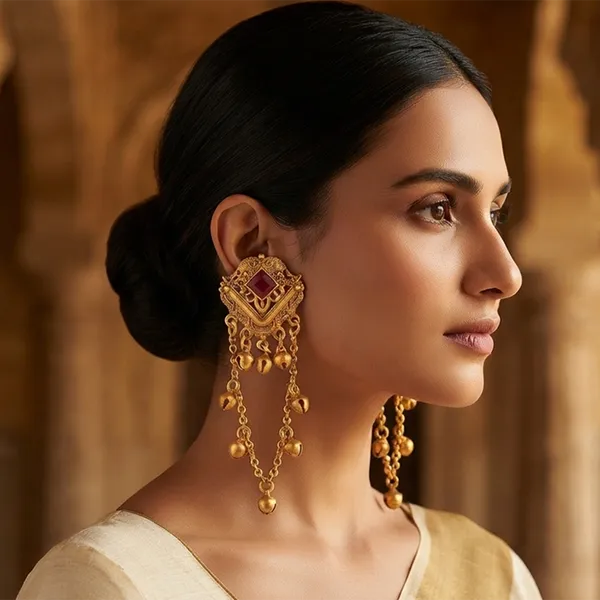 The99jewel_Kashmiri_Gold_Plated_Ghungroo_Dangler_Earrings_For_Women_Pink