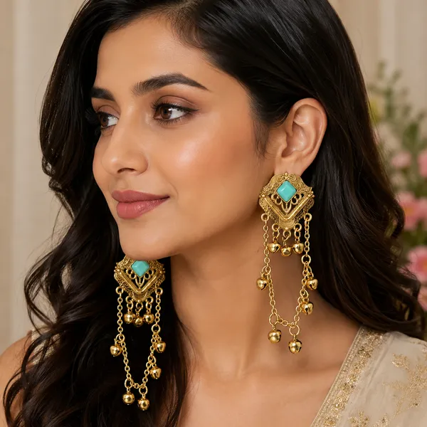The99jewel_Kashmiri_Mehndi_Plated_Ghungroo_Dangler_Earrings_For_Women_Green