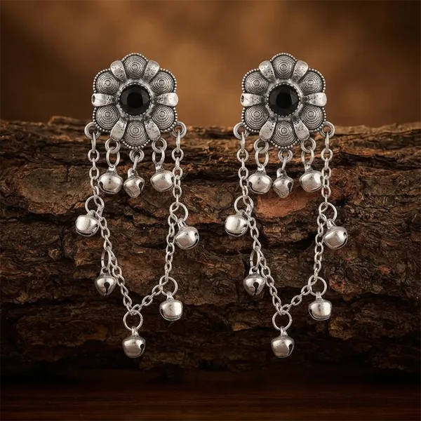 The99jewel_Royal_Kashmiri_Inspired_Silver_Plated_Ghungroo_Dangler_Earrings_Black