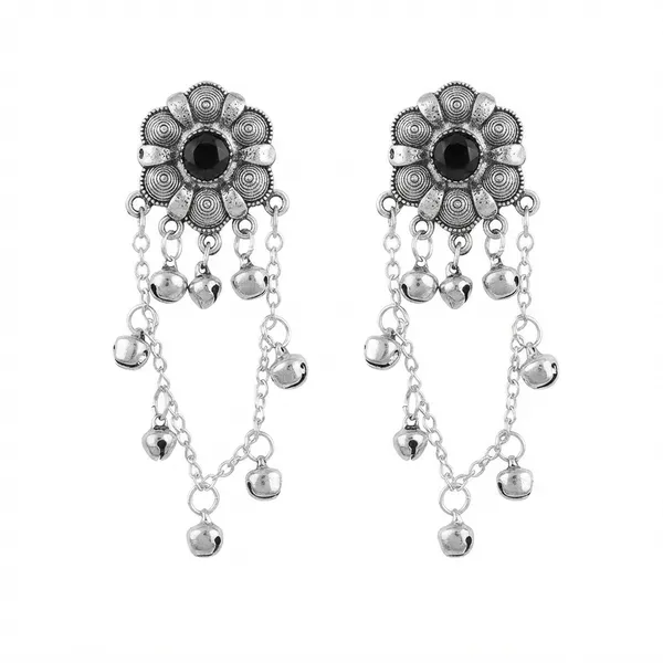 The99jewel_Royal_Kashmiri_Inspired_Silver_Plated_Ghungroo_Dangler_Earrings_Black