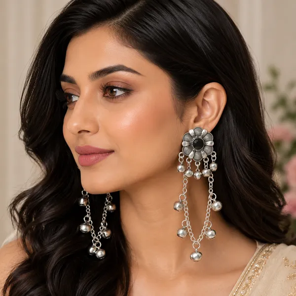 The99jewel_Royal_Kashmiri_Inspired_Silver_Plated_Ghungroo_Dangler_Earrings_Black