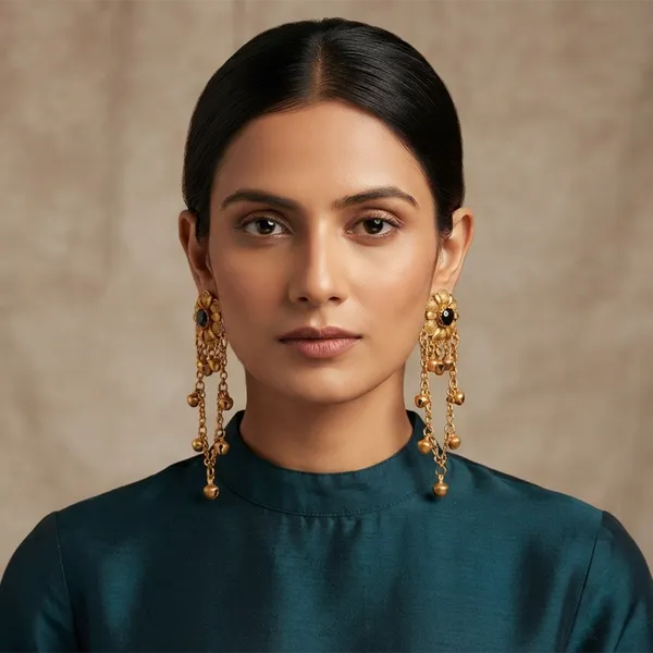 The99jewel_Royal_Kashmiri_Inspired_Gold_Plated_Ghungroo_Dangler_Earrings_Black