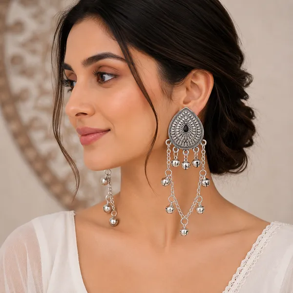 The99jewel_Royal_Kashmiri_Inspired_Silver_Plated_Ghungroo_Dangler_Earrings_Black