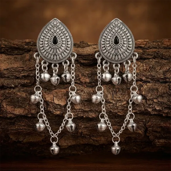 The99jewel_Royal_Kashmiri_Inspired_Silver_Plated_Ghungroo_Dangler_Earrings_Black