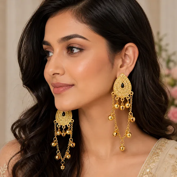 The99jewel_Royal_Kashmiri_Inspired_Gold_Plated_Ghungroo_Dangler_Earrings_Black