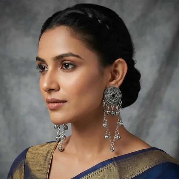The99jewel_Royal_Kashmiri_Inspired_Silver_Plated_Ghungroo_Dangler_Earrings_Black