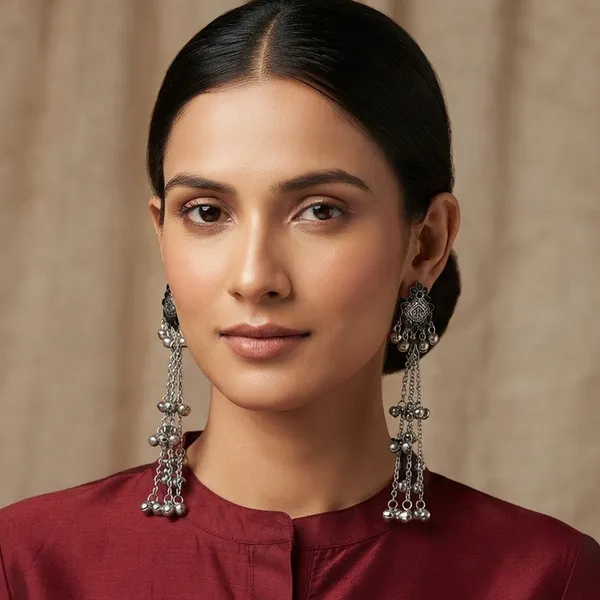 The99jewel_Royal_Kashmiri_Inspired_Silver_Plated_Ghungroo_Dangler_Earrings_Black