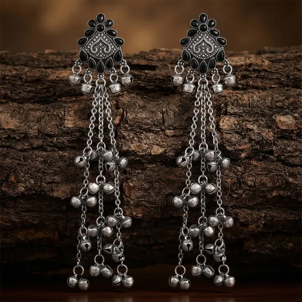 The99jewel_Royal_Kashmiri_Inspired_Silver_Plated_Ghungroo_Dangler_Earrings_Black