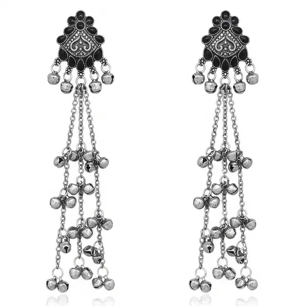 The99jewel_Royal_Kashmiri_Inspired_Silver_Plated_Ghungroo_Dangler_Earrings_Black