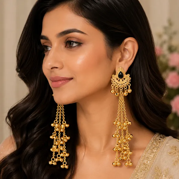 The99jewel_Royal_Kashmiri_Inspired_Mehndi_Plated_Ghungroo_Dangler_Earrings_Black