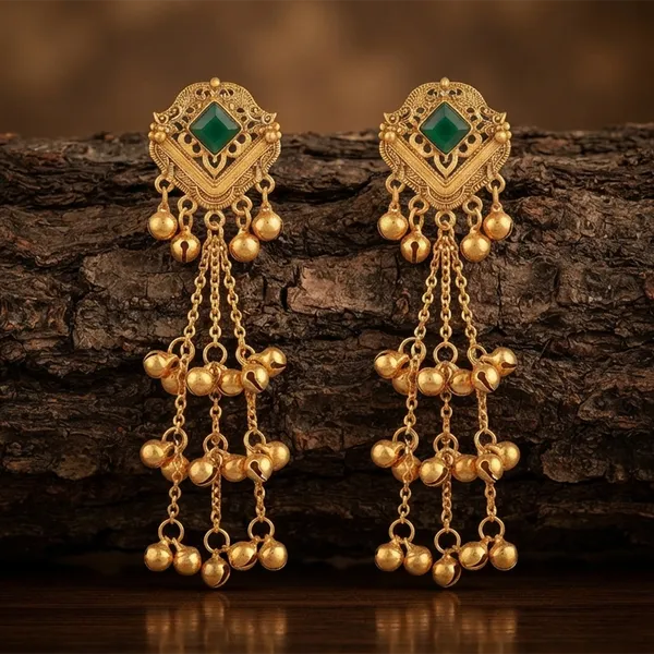 The99jewel_Trendy_Kashmiri_Gold_Plated_Ghungroo_Earrings_For_Women_Green