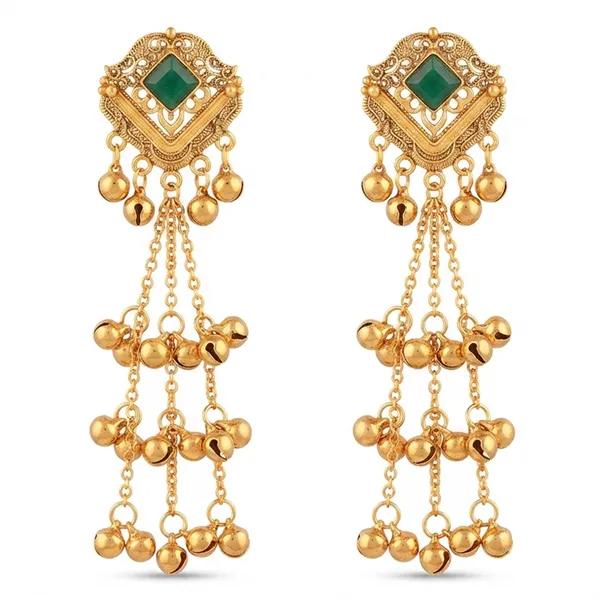 The99jewel_Trendy_Kashmiri_Gold_Plated_Ghungroo_Earrings_For_Women_Green