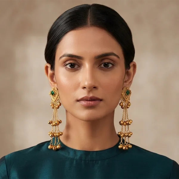 The99jewel_Trendy_Kashmiri_Gold_Plated_Ghungroo_Earrings_For_Women_Green