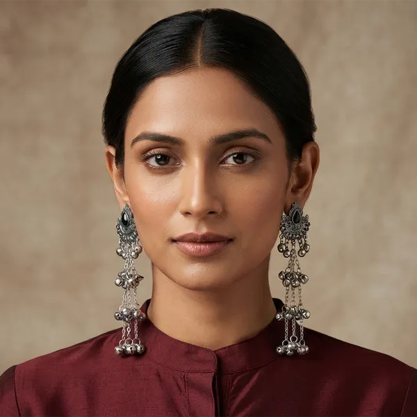 The99jewel_Trendy_Kashmiri_Silver_Plated_Ghungroo_Earrings_For_Women_Black