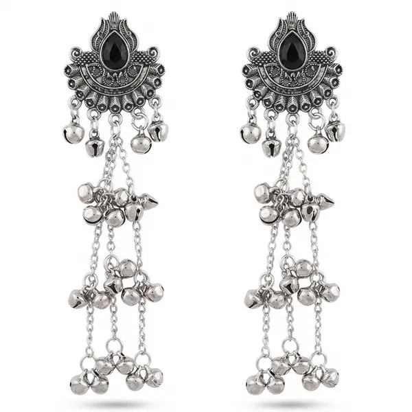 The99jewel_Trendy_Kashmiri_Silver_Plated_Ghungroo_Earrings_For_Women_Black