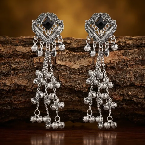 The99jewel_Trendy_Kashmiri_Silver_Plated_Ghungroo_Earrings_For_Women_Black