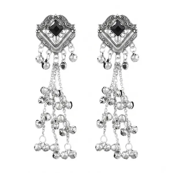 The99jewel_Trendy_Kashmiri_Silver_Plated_Ghungroo_Earrings_For_Women_Black